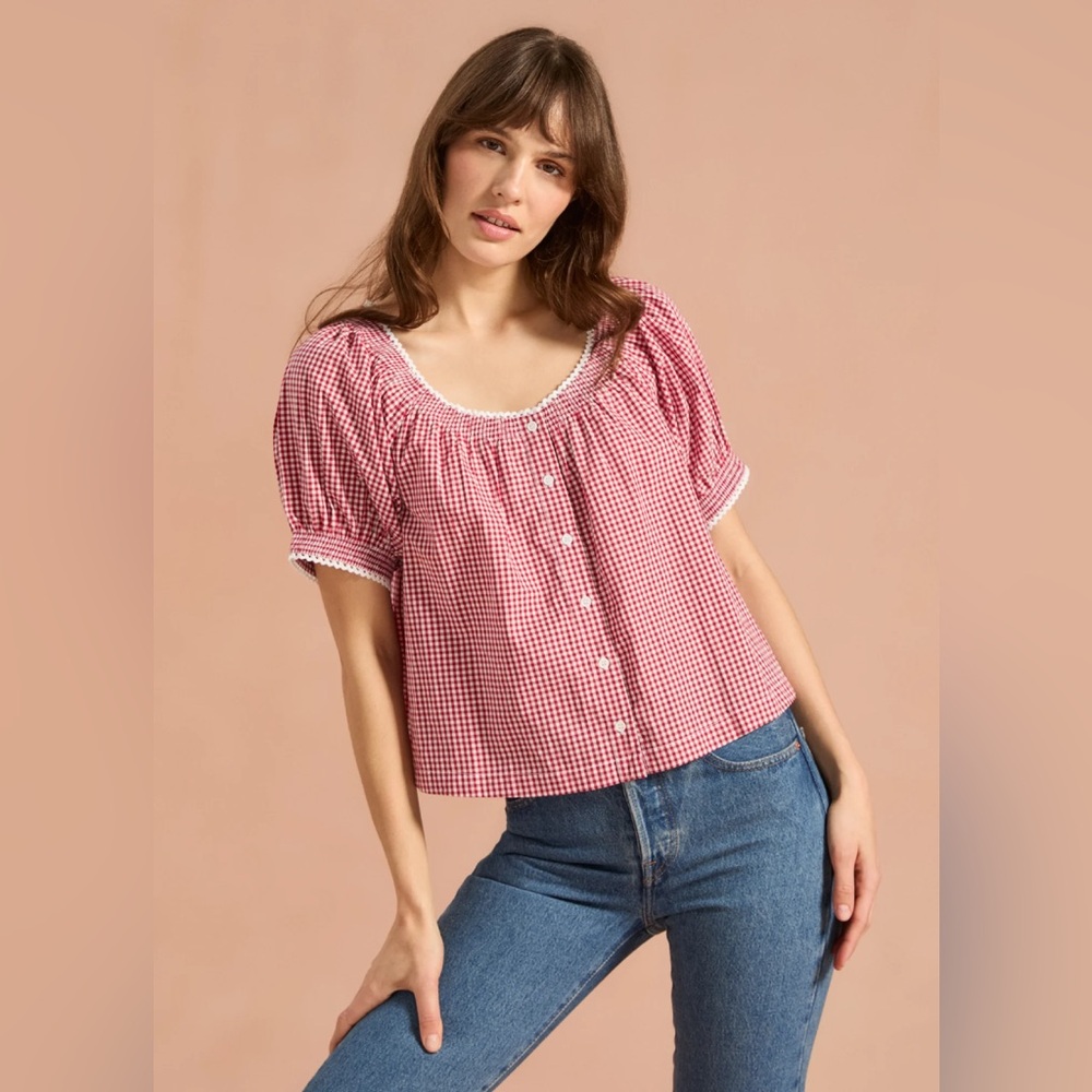NWOT If Only If Caitlyn Blouse in Strawberry Gingham size XS Small